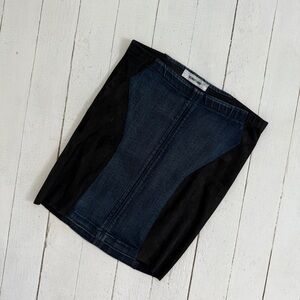 Helmut Lang Denim Pencil Mini Skirt Black Blue Panel Size 2 NWT